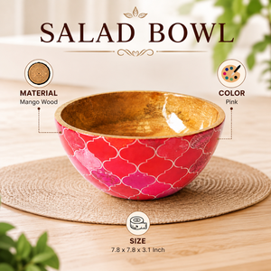 Tazón para Ensalada de Madera de Mango Biodegradable Hecho a Mano de Primera Calidad con Patrón de Esmalte Rojo |   Tazón para Servir Frutas y Bocadillos para Fiestas y Cenas - Product Image 4