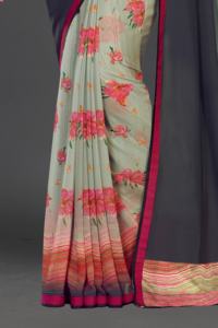 Meilleur prix Saree imprimé Georgette rose traditionnel pour femmes avec chemisier décousu pour fête en Inde - Product Image 6