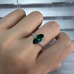 Green 1CT Marquise Cut Moissanite Gemstone Ring Cluster 925 Sterling Silver Fine Promise <b>Gift</b> <b>for</b> Anniversary Party <b>Her</b> - Product Image 1