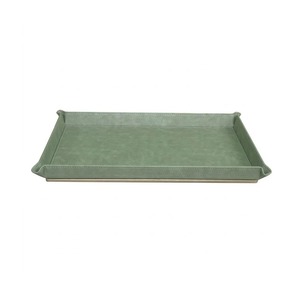 Plateau de rangement rectangulaire en cuir vert, design minimaliste, organisateur de bureau à un seul niveau, facile à nettoyer, finition texturée - Product Image 3