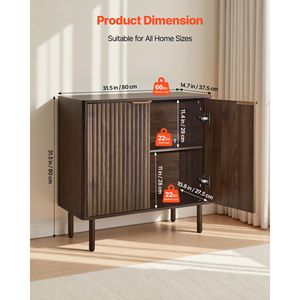 Meuble de bar à café en bois massif de style mid-century, buffet à 2 niveaux avec porte coulissante - Product Image 3