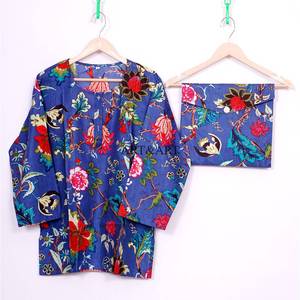 Conjunto de Pijama de Algodón Hecho a Mano en India con Estampado Floral, Vestido de Noche para Mujer, Ropa de Estar en Casa de Algodón, Pijamas de Verano para Mujer - Product Image 2