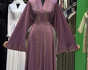 Abaya de Alta Calidad, Modesta, Estilo Dubái, con Cuentas y Lentejuelas, Manga Larga, Tradicional Musulmana, Hecha a Mano, para Boda, Transpirable, Cuello en V - Product Image 1