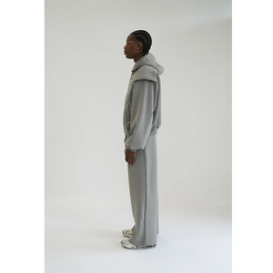 Ensemble de survêtement décontracté pour homme, gris, à capuche, avec fermeture éclair, manches longues, couleur unie, en coton, coupe régulière, pour l'hiver, grande taille - Product Image 2