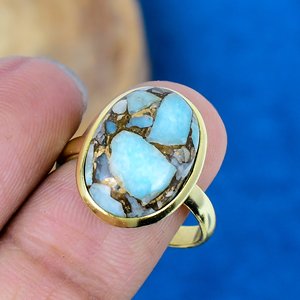 Handmade Amazonite Copper Gemstone Oval Shape <b>Ring</b> 18k <b>Gold</b> Micron Over 925 Sterling Silver - Product Image 3