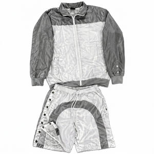 Custom Winter Plus Size Hooded Tracksuit Set Windbreaker Short Zip Jacket Shorts Breathable Sporty Style Regular Fit Spring Wear - Product Image 5