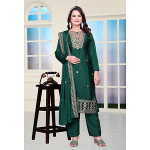 Elegant embroidered girls <b>kurti</b> pant set with dupatta crafted in chinon silk for weddings parties festivals and tradition - Product Image 4