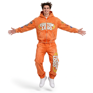 Ensemble jogging et sweat à capuche en coton délavé sur mesure pour homme, coupe oversize, grammage lourd, assorti, style streetwear décontracté - Product Image 3