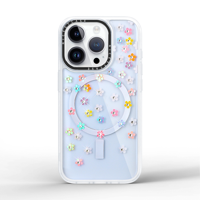Iridescent Florals Cell Phone Case Magnetic Luxury Bling Bling Diamond Mobile Phone Case for Iphone 16 15 14 13 Pro Max