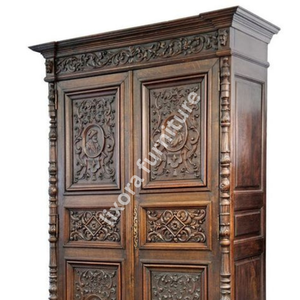 Luxury Handcrafted Solid Wood 2 Door <b>Wardrobe</b> Ornate Renaissance Portrait Carving Dark Oak Armoire - Product Image 2