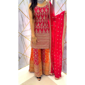 Mujer Marca HK Púrpura Talla M Hermoso Top Plazzo Dupatta Set con Bordado y Lentejuelas Trabajo - Product Image 2