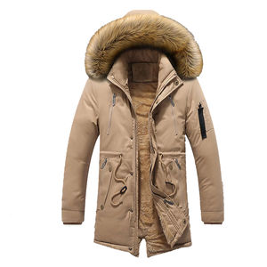 Casual Regular Fit Zipper Closure OEM Service Plus Size Men's Parka Hooded Jacket <b>Fur</b> <b>Trim</b> Windproof Filled Winter Coat - Product Image 3
