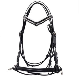 Bridon de luxe en cuir anglais avec frontale ornée de cristaux |   Naseband rembourré Flash |   Équipement équestre de dressage et de saut de qualité supérieure - Product Image 1
