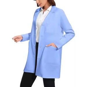 Bata de Laboratorio Azul Claro para Mujer, Uniforme de Hospital de Algodón y Poliéster Tejido, con 3 Bolsillos y Cierre de Botones - Product Image 3