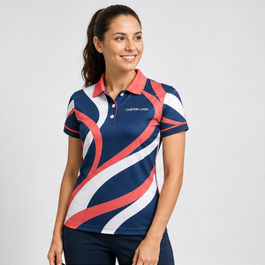 Polo Personalizado para Mujer, Color Azul Marino, Coral y Blanco, con Cinta Ondulada, de Secado Rápido, Transpirable, Manga Corta, Uniforme para Equipo de Golf, WPS-0768 - Product Image 3