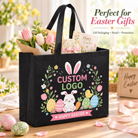 Sacs de courses réutilisables en tissu non tissé écologique avec impression de lapins et poussins de Pâques en dessin animé, œufs pastel, logo personnalisé