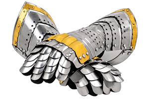 Mittelalterliche Ritterhandschuhe aus Metall mit Messingakzenten, UV-Druck, gegossene Kostümhandschuhe als historisches Souvenir - Product Image 2
