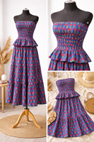 Ensemble haut court smocké et jupe à volants à imprimé floral pour femme, deux pièces faites à la main, tenues d'été