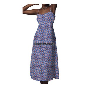 New Casual Women's <b>Summer</b> Floor-Length Spaghetti Strap <b>Dress</b> Hand Block Printed Cotton Floral Design Breathable Eco-Friendly - Product Image 1