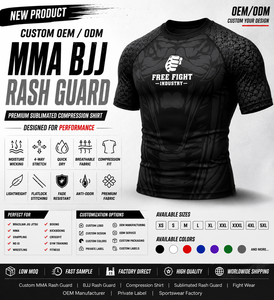 เสื้อรัดกล้ามเนื้อแขนสั้นสำหรับกีฬาต่อสู้แบบอิสระ MMA BJJ  แบบซับลิเมชั่น แห้งเร็ว UPF50+ ป้องกันแบคทีเรีย เป็นมิตรกับสิ่งแวดล้อม - Product Image 1