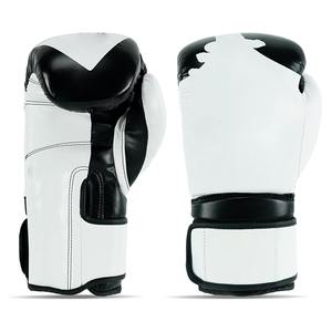 Gants de boxe en cuir blanc et noir avec fermeture Velcro pour adultes, équipement d'entraînement - Product Image 6