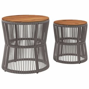 Tavolini esterni da 2 pezzi con Patio in Rattan grigio e piano in legno - Product Image 6