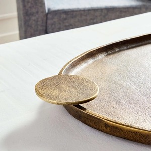 Bandeja de Servir Ovalada de Latón Antiguo con Asas Circulares, Plato Decorativo de Metal Texturizado Vintage para Mesa de Centro - Product Image 4