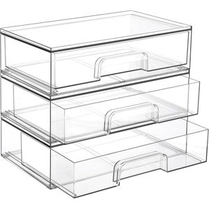 Clear <b>Stackable</b> <b>Storage</b> <b>Drawers</b> 12.1 Ft 3-Pack Acrylic Plastic Organizer Bins for Makeup Palettes and Cosmetics - Product Image 1