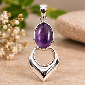 Natural <b>Amethyst</b> Silver <b>Pendant</b>, Oval Purple Gemstone Statement Jewelry, 925 Sterling Silver <b>Pendant</b> Necklace, Gift for Her - Product Image 2