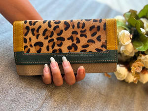 Bolso de mano con estampado de animales para mujer, Cartera de piel auténtica hecha a mano con estampado de animales, multicolor, elegante y rechoncho, multiusos, tarjetero ATM - Product Image 4