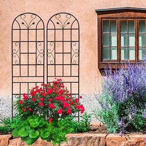 Set di 2 tralicci da giardino in metallo nero da 220 cm x 50 cm, antiruggine, per piante rampicanti, recinzioni e cancelli - Product Image 1