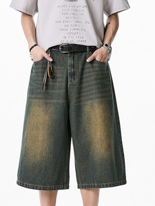 Shorts en jean délavé pour homme, taille haute, style décontracté, couleur unie, avec braguette boutonnée, en coton, dernière collection - Product Image 3