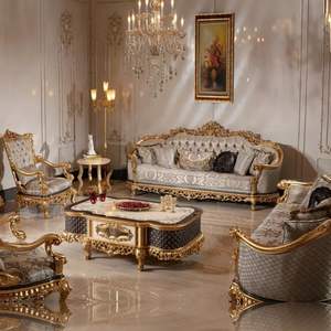 Juego de Sofás Seccionales de Lujo en Blanco Dorado, Diseño Tradicional en Forma de L con Esponja, para Apartamento, Sala de Estar, Estilo Hotel, Indonesia - Product Image 5