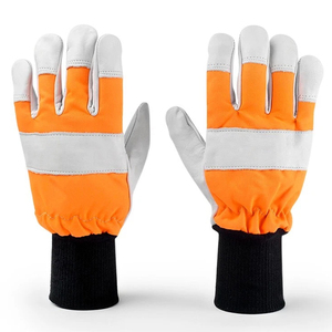 Gants de travail en cuir orange et blanc de qualité supérieure pour tronçonneuse, paume en cuir, doigts entiers, poignet élastique, pour hommes - Product Image 1