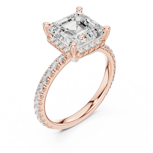 Anillo de compromiso atemporal para mujer con diamantes cultivados en laboratorio de corte Asscher y engaste de puntas de calidad premium, pavimentado en oro rosa macizo de 14k. - Product Image 5