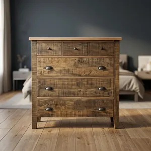 Commode rustique en bois massif avec 6 tiroirs, armoire de rangement antique pour chambre à coucher, meubles de maison - Product Image 6