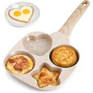 Nonstick Multi-Shaped Frying <b>Pan</b> With Heart Star Round Compartments Wood Handle Ceramic Coating For Egg Pancake Cooking - Product Image 1