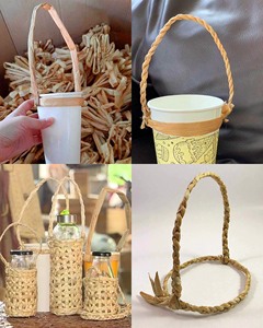 Portavasos de bambú con asa de correa de alta calidad, portador de bebidas portátil duradero Natural para llevar, Eco Made Vietnam 99GD - Product Image 4