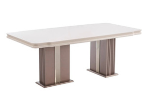Ensemble de salle à manger moderne de luxe en teck massif, écologique et durable, avec 7 chaises et table rectangulaire dorée, idéal pour entrée d'appartement contemporain - Product Image 4