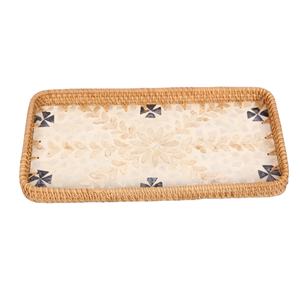 Bandeja de Servicio Rectangular Ecológica de Nácar con Ratán, Incrustaciones Minimalistas de Concha, Pedido al por Mayor para Uso en el Hogar, Restaurantes y Cafeterías - Product Image 1