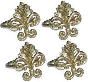 <b>Navy</b> Blue Velvet Napkin Ring With Gold Fleur De Lis Accent Round Glam Table Decoration Wedding <b>Accessory</b> - Product Image 5