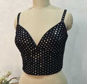 COTTON COUTURE <b>Women's</b> <b>Black</b> Sequined Bohemian Cami <b>Top</b> Short Scoop Neck Polka Dot Sleeveless <b>Tank</b> 100% Polyester Clubwear - Product Image 5