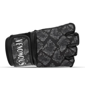 Venomous Black Viper MMA Gloves Leather <b>Open</b> Palm with short Finger Grappling Fight Gloves Durable Training Gear - Product Image 3