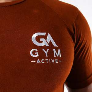 GYM ACTIVE <b>Men's</b> Short Sleeve <b>Pink</b> Cotton Jersey <b>T</b>-<b>Shirt</b> Slim Fit O-Neck Quick Dry Eco-Friendly Breathable Sporty Front Logo - Product Image 6