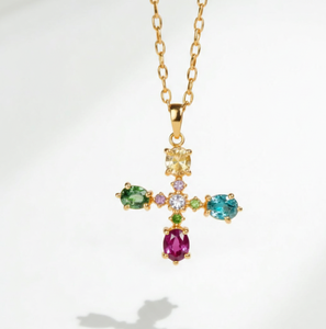 Collar con Colgante de Piedras Multicolores Ovaladas de Primera Calidad, con Circonitas Cúbicas, Plata de Ley 925, Chapado en Oro de 18K, Collar de Diseño para Mujer - Product Image 2