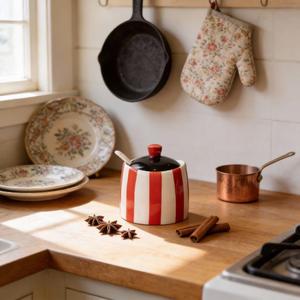 Elegante Tarro de Almacenamiento con Tapa y Diseño de Puntos, Acabado Glaseado Liso, Organizador Compacto para Encimera, Elegante Contenedor para Despensa - Product Image 5