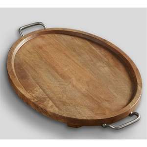 Luxury <b>Rectangle</b> Acacia Wood Serving Tray with Gold Metal Handles Handcrafted Decorative <b>Coffee</b> <b>Table</b> Ottoman Butler Tray Plates - Product Image 2