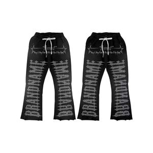 Oversized Men Printed Hooded <b>Flared</b> Sweatpants Custom Full <b>Glitter</b> Rhinestone 100% Cotton Sweatsuit Tracksuit SetsUnisex Black V - Product Image 3