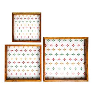 Bandejas de madera cuadradas artesanales al por mayor, platos decorativos geométricos coloridos con estampado de diamantes para pedidos al por mayor - Product Image 3