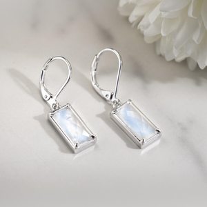 Boucles d'oreilles pendantes vintage en pierre de lune naturelle, argent sterling 925, bijoux rectangulaires pour femme, cadeau de mariage, vente en gros - Product Image 2